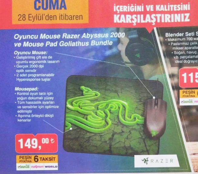 BİM, Uygun Fiyatlı Razer Abyssus Satacak! (+Mousepad) 