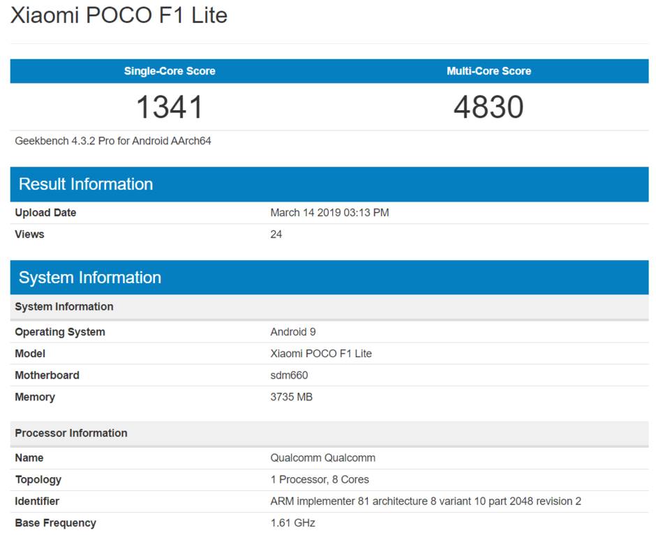 Xiaomi Poco F1 Lite Özellikleri Sızdırıldı  