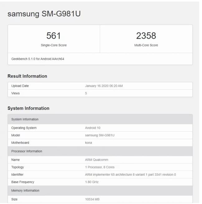 Samsung Galaxy S20, Geekbench Listesi Görüldü  