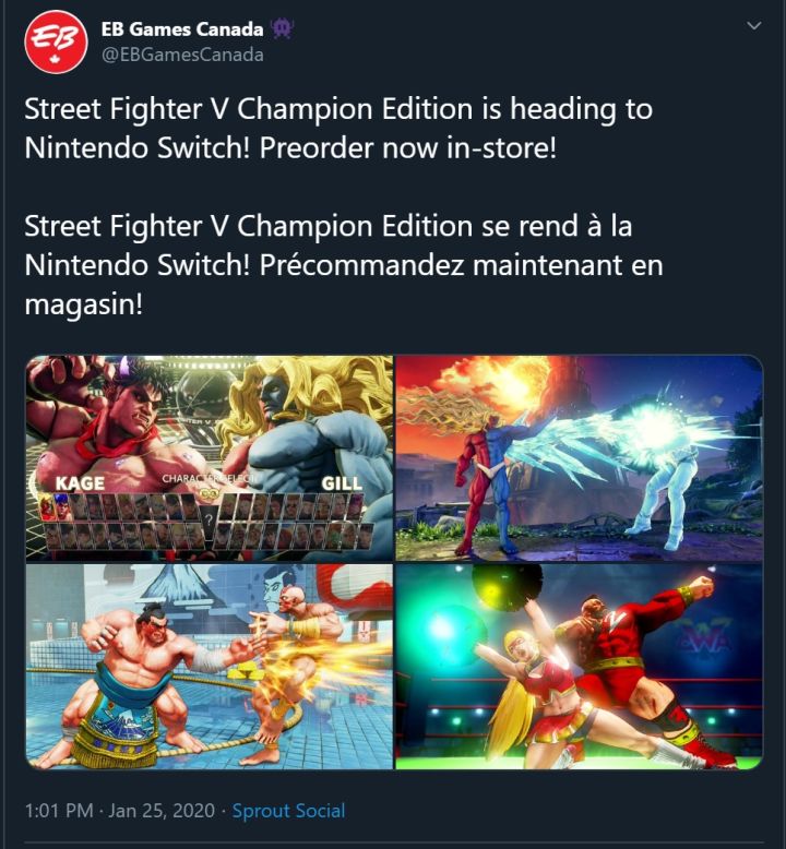 Street Fighter V, Nintendo Switch'e Geliyor 