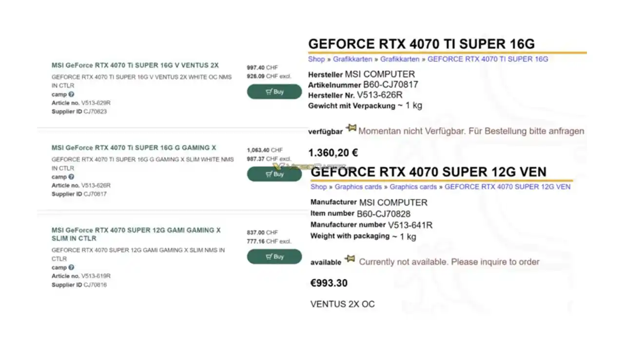 MSI RTX 40 SUPER Sızıntısı 16GB Bellekli RTX 4080 SUPER ve RTX 4070 Ti SUPER'ı Doğruladı 