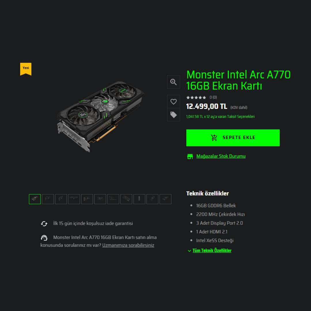 Monster Intel Arc A770 16 GB Ekran Kartı Satışa Sunuldu  