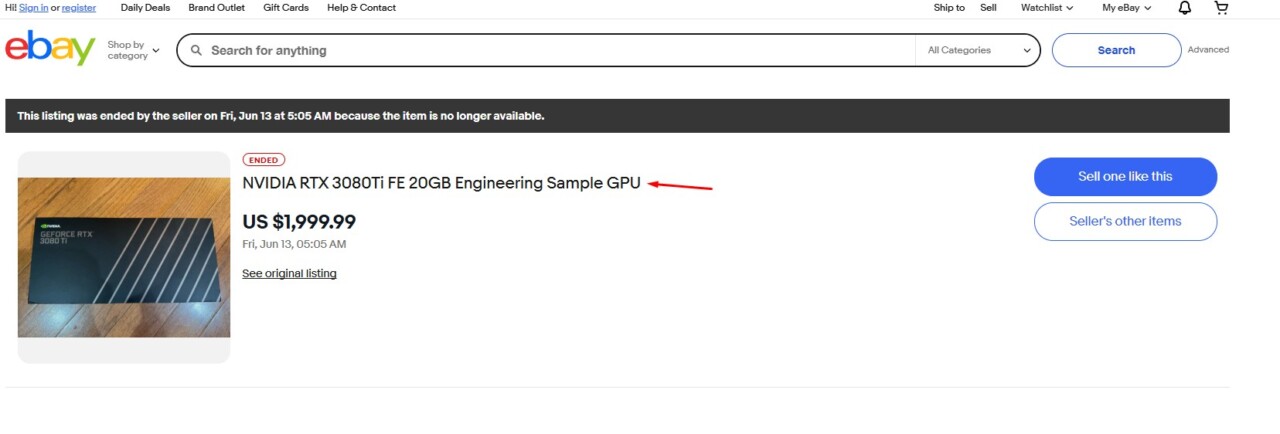 İptal Edilen NVIDIA GeForce RTX 3080 Ti 20GB Ortaya Çıktı: eBay'da Satıldı! İptal Edilen NVIDIA GeForce RTX 3080 Ti 20GB Ortaya Çıktı: eBay'da Satıldı!