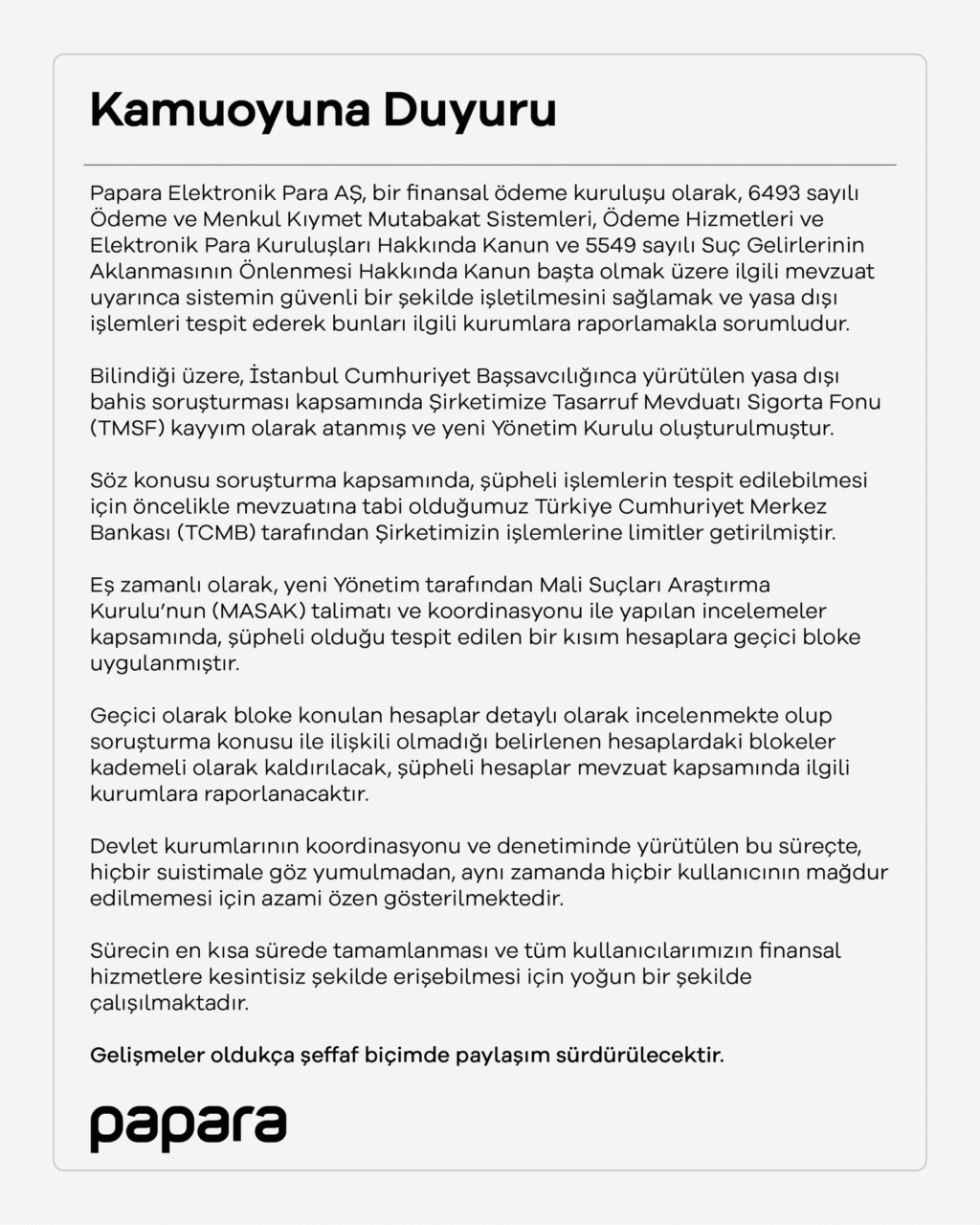 Papara Hesaplara Ne Olacak? Hesap Blokeleri Ne Zaman Kalkacak? Yeni Resmi Açıklama Geldi! 