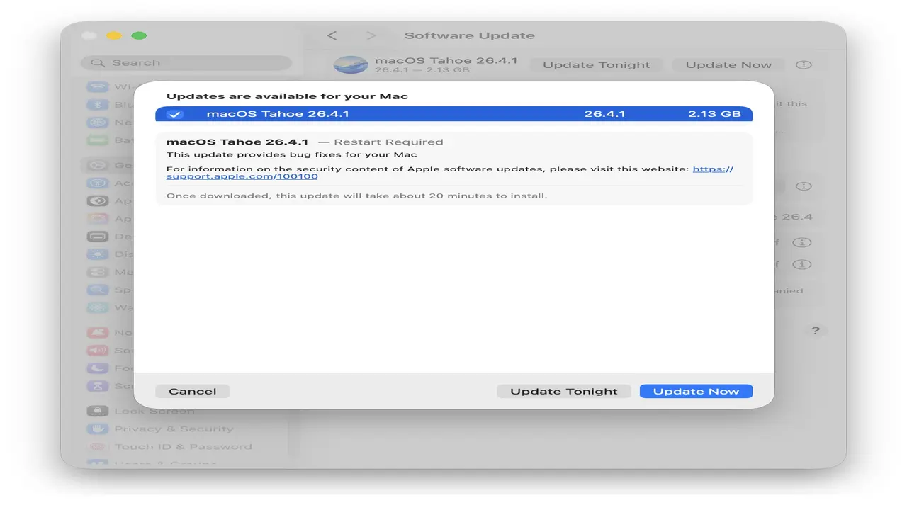 MacOS Tahoe 26.4.1 Güncellemesi Yayınlandı: Önemli Hata Düzeltmeleri MacOS Tahoe 26.4.1 Güncellemesi Yayınlandı: Önemli Hata Düzeltmeleri