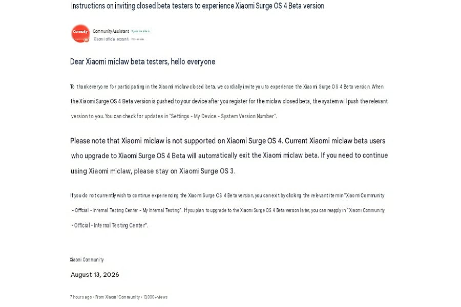 Xiaomi HyperOS 4 Beta ile miclaw Desteği Sonlandırıldı 2 Xiaomi HyperOS 4 Beta ile miclaw Desteği Sonlandırıldı - 2